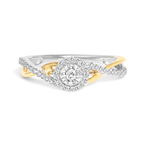 14K Yellow Gold Plated .925 Sterling Silver 1/4 Cttw Diamond Bypass and Halo